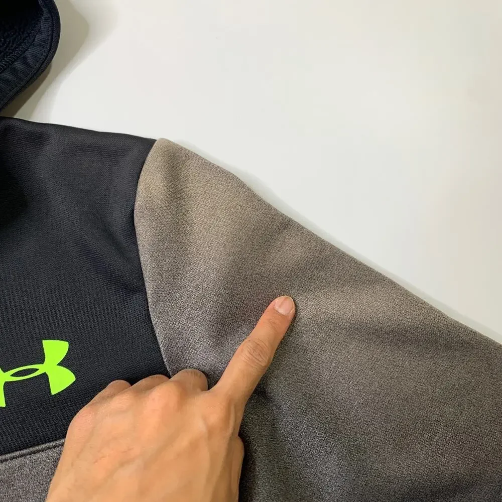 Under Armour Sweatshirt Boys Youth M Medium Grey Black Quarter Zip Fleece Hoodie